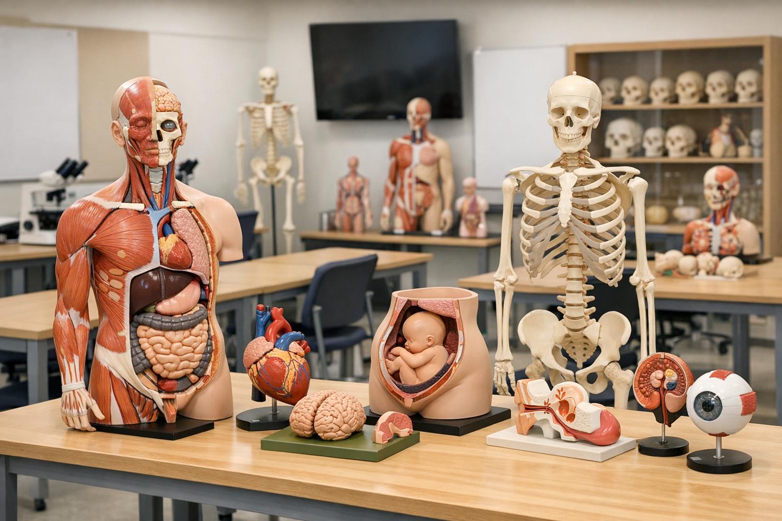 Zdjęcie: profesjonalna pracownia dydaktyczna z różnymi modelami anatomicznymi na stolikach.jpg